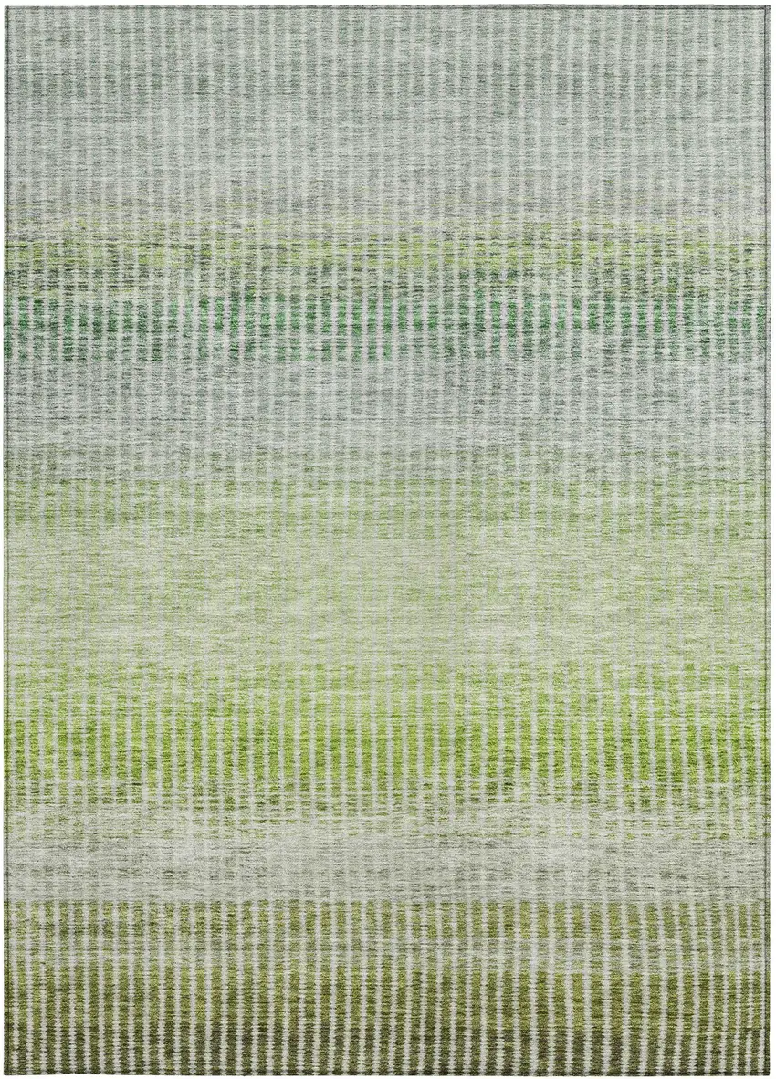 Olive Green And Gray Striped Washable Indoor Outdoor Area Rug Photo 4