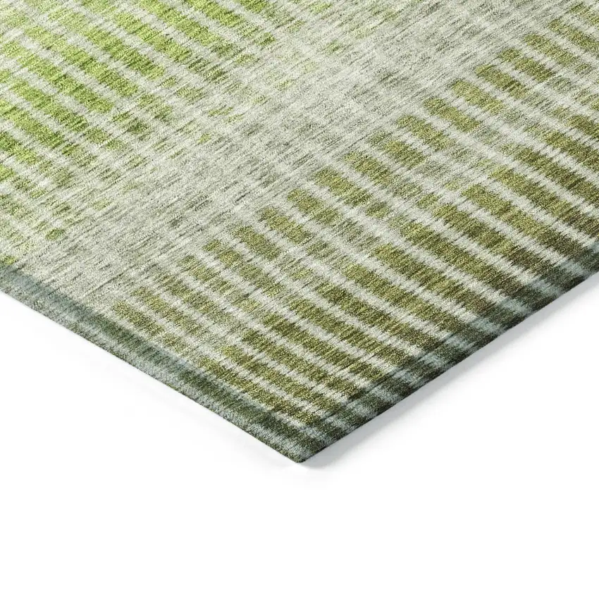 Olive Green And Gray Striped Washable Indoor Outdoor Area Rug Photo 6