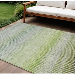 Photo of Olive Green And Gray Striped Washable Indoor Outdoor Area Rug