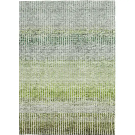Olive Green And Gray Striped Washable Indoor Outdoor Area Rug Photo 4