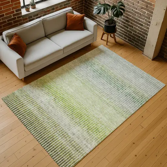 Olive Green And Gray Striped Washable Indoor Outdoor Area Rug Photo 9