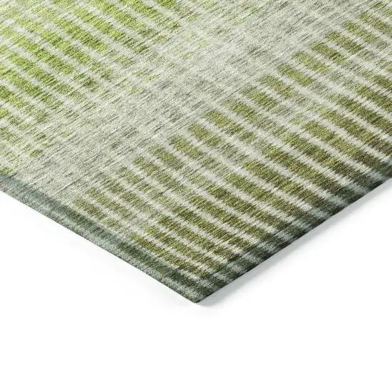 Olive Green And Gray Striped Washable Indoor Outdoor Area Rug Photo 5