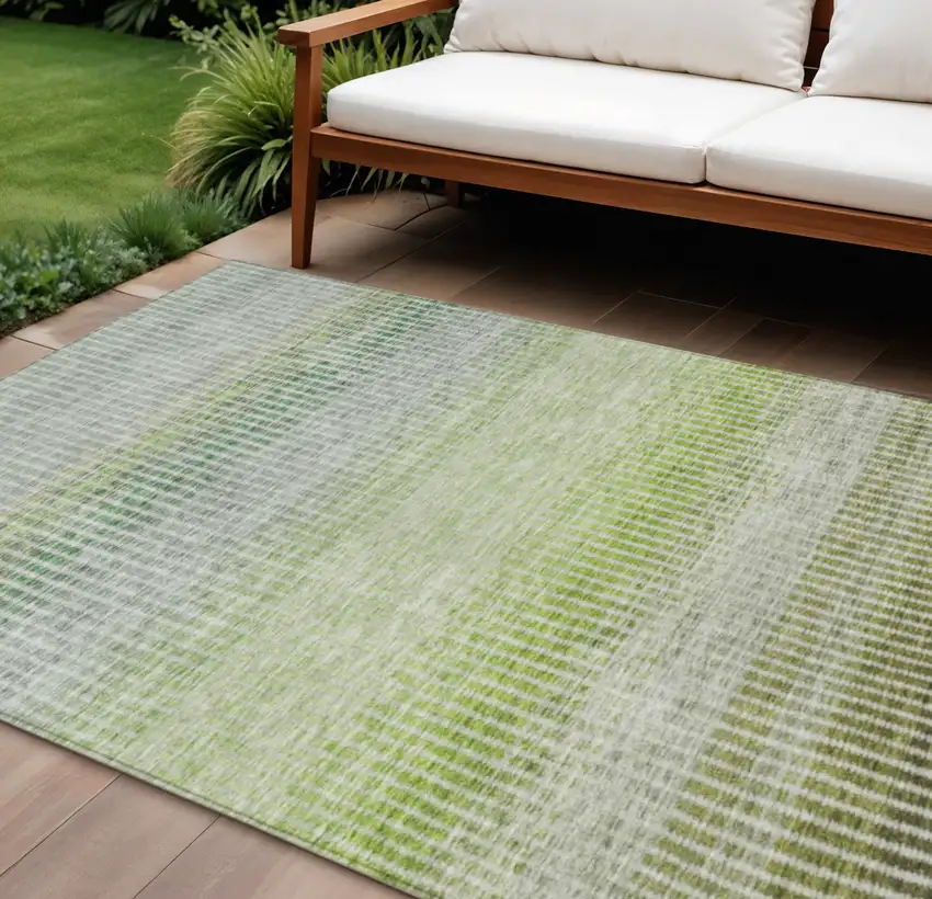 Olive Green And Gray Striped Washable Indoor Outdoor Area Rug Photo 1