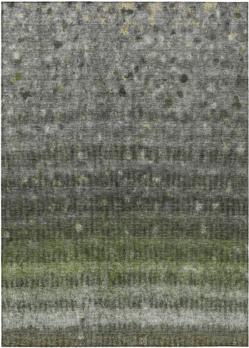 Olive Green And Gray Striped Washable Indoor Outdoor Area Rug Photo 2