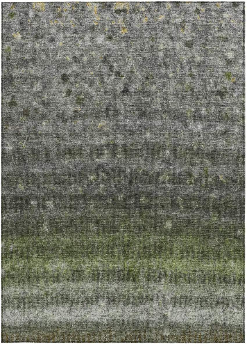 Olive Green And Gray Striped Washable Indoor Outdoor Area Rug Photo 4