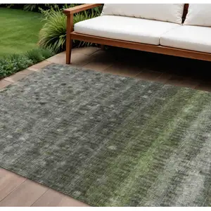 Photo of Olive Green And Gray Striped Washable Indoor Outdoor Area Rug