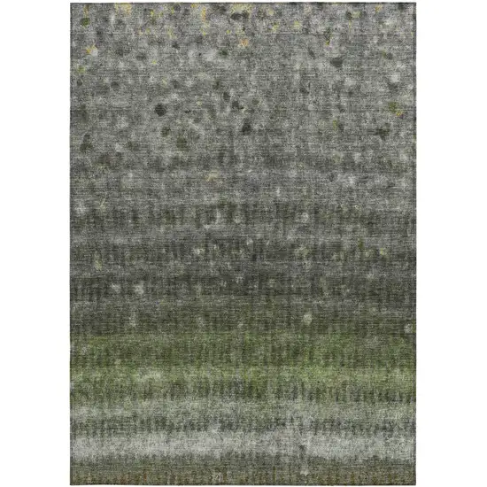 Olive Green And Gray Striped Washable Indoor Outdoor Area Rug Photo 4