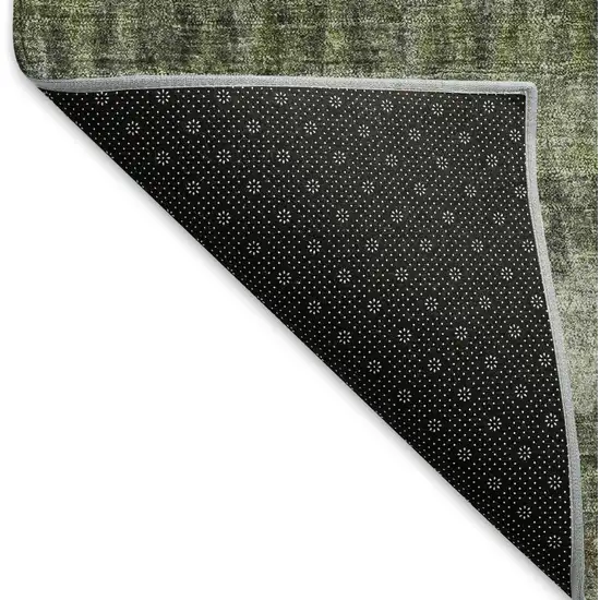 Olive Green And Gray Striped Washable Indoor Outdoor Area Rug Photo 4