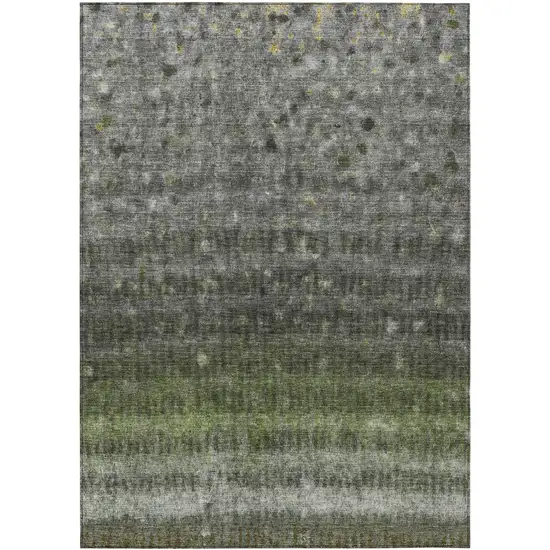 Olive Green And Gray Striped Washable Indoor Outdoor Area Rug Photo 2