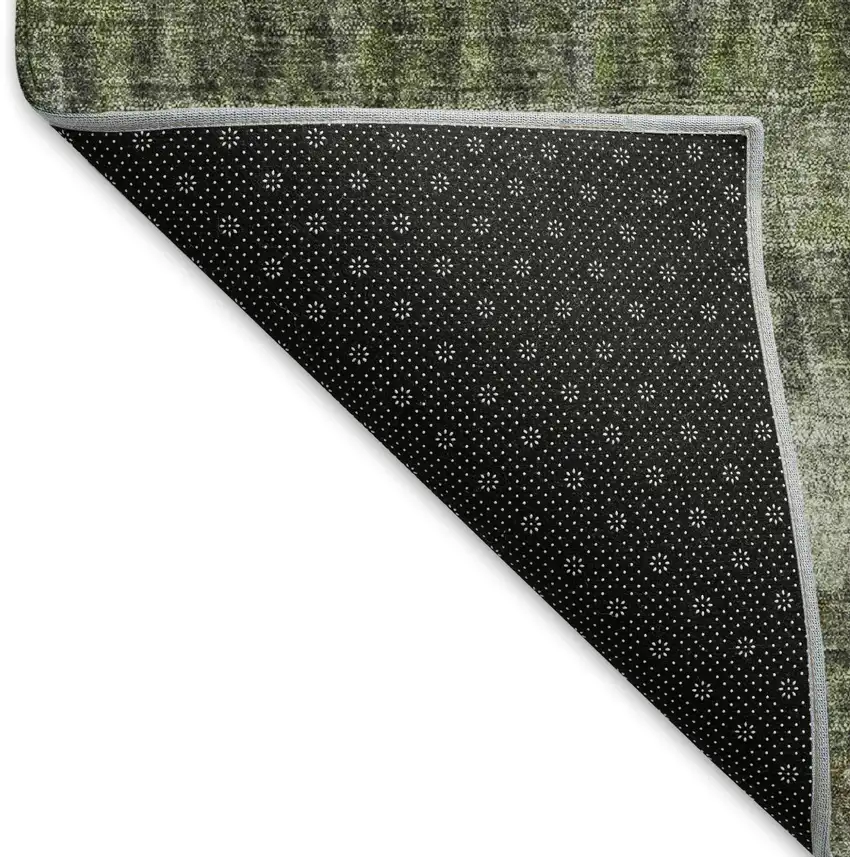 Olive Green And Gray Striped Washable Indoor Outdoor Area Rug Photo 3