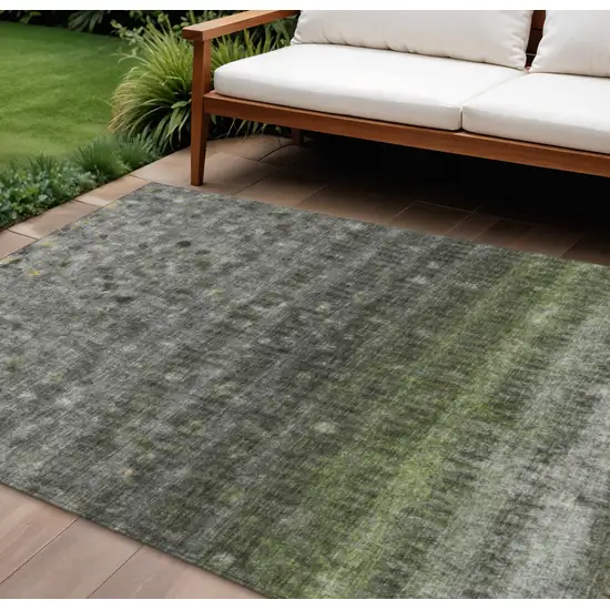 Olive Green And Gray Striped Washable Indoor Outdoor Area Rug Photo 1