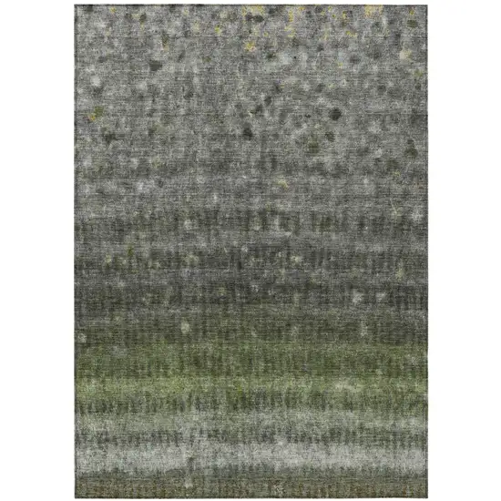 Olive Green And Gray Striped Washable Indoor Outdoor Area Rug Photo 2