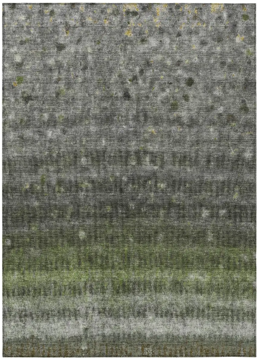 Olive Green And Gray Striped Washable Indoor Outdoor Area Rug Photo 2