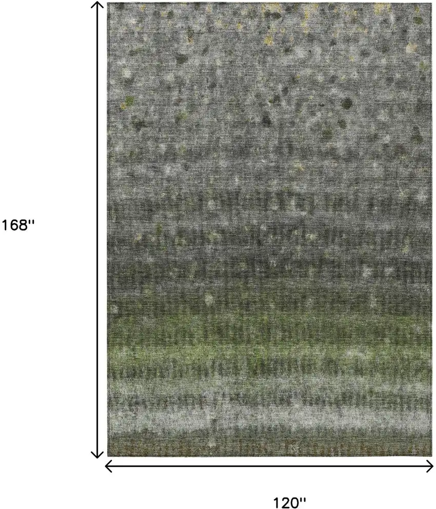 Olive Green And Gray Striped Washable Indoor Outdoor Area Rug Photo 5