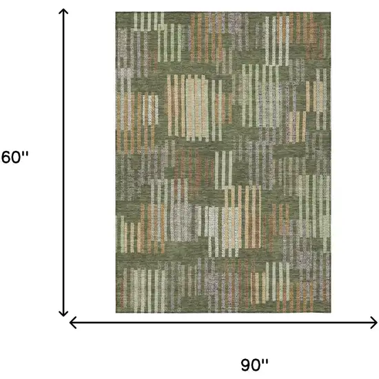 Olive Green And Gray Striped Washable Indoor Outdoor Area Rug Photo 6