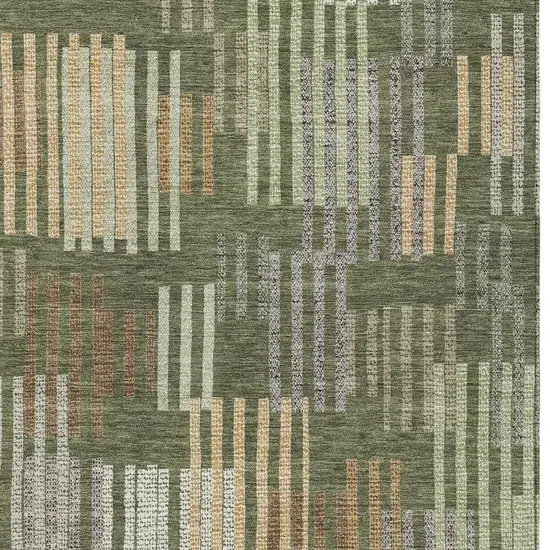 Olive Green And Gray Striped Washable Indoor Outdoor Area Rug Photo 2