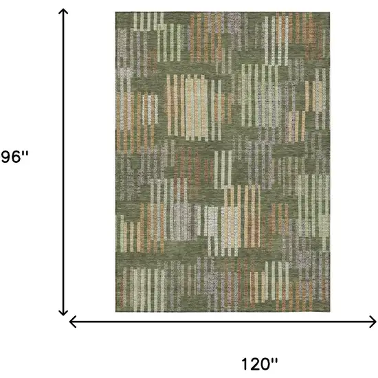 Olive Green And Gray Striped Washable Indoor Outdoor Area Rug Photo 6