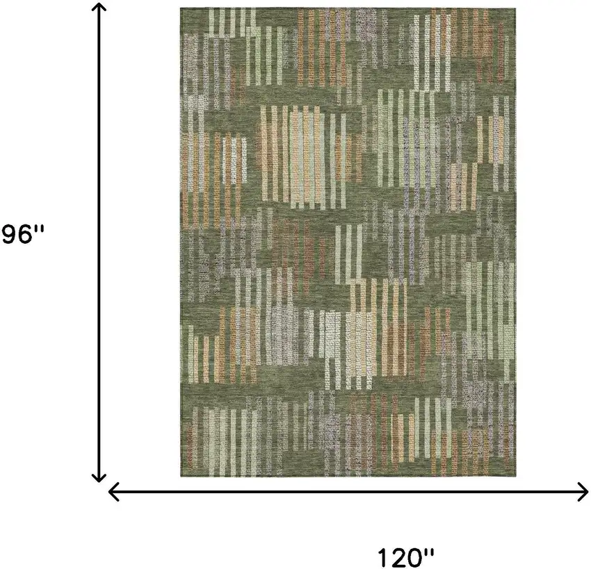Olive Green And Gray Striped Washable Indoor Outdoor Area Rug Photo 6