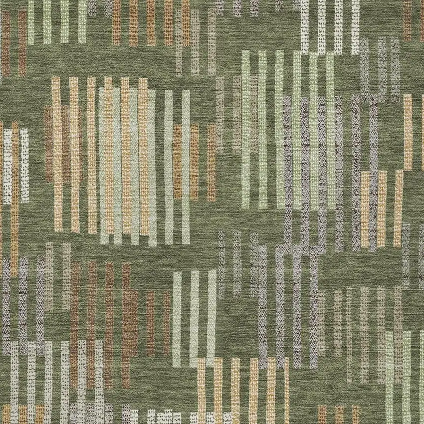 Olive Green And Gray Striped Washable Indoor Outdoor Area Rug Photo 2