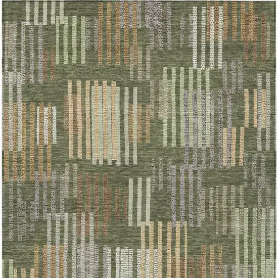 Olive Green And Gray Striped Washable Indoor Outdoor Area Rug Photo 3