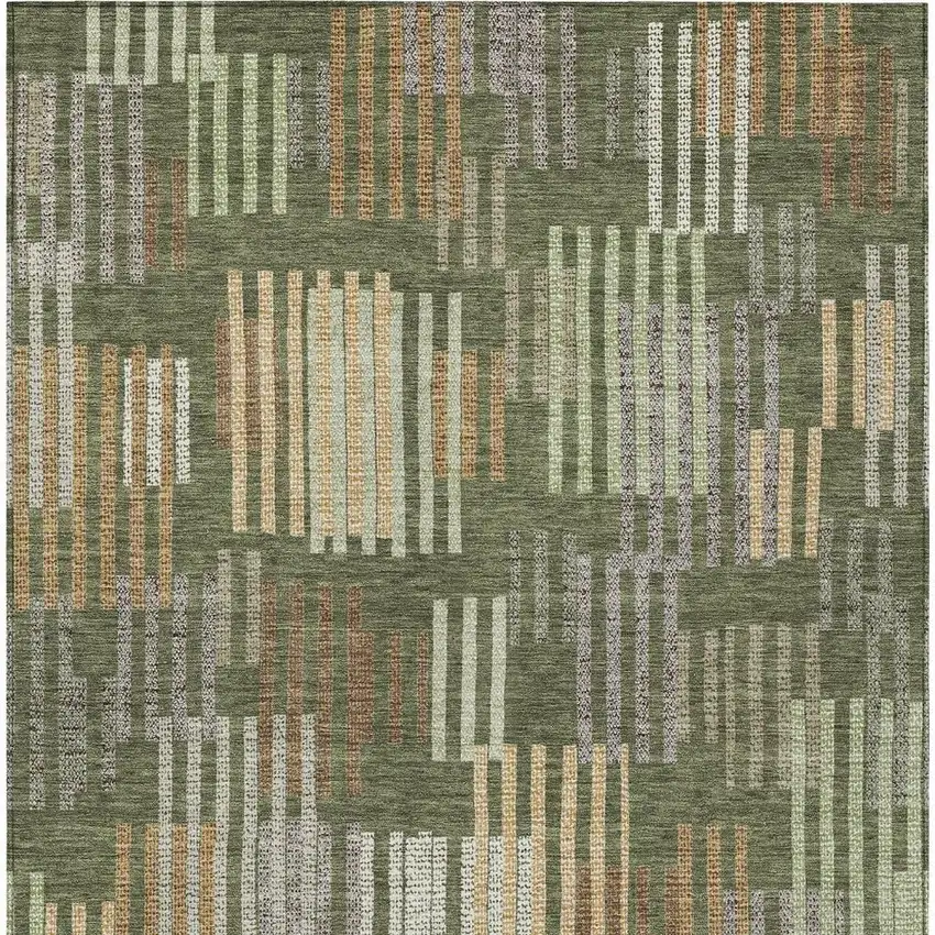Olive Green And Gray Striped Washable Indoor Outdoor Area Rug Photo 3