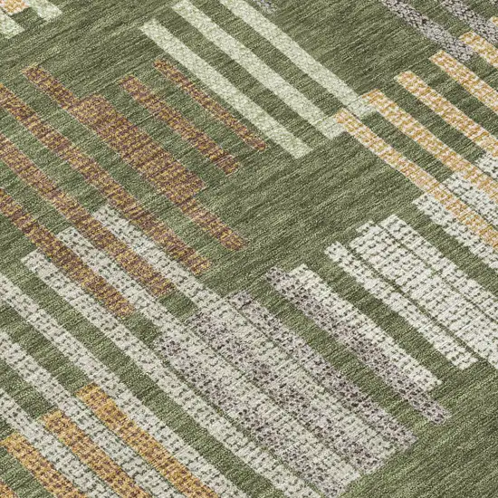 Olive Green And Gray Striped Washable Indoor Outdoor Area Rug Photo 5