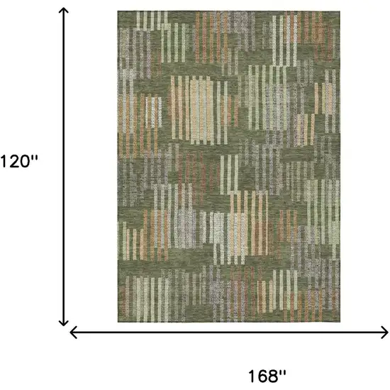 Olive Green And Gray Striped Washable Indoor Outdoor Area Rug Photo 6