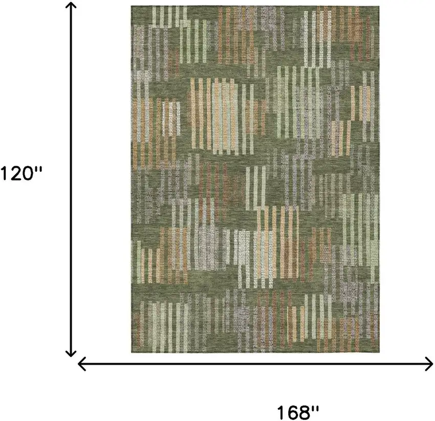 Olive Green And Gray Striped Washable Indoor Outdoor Area Rug Photo 6