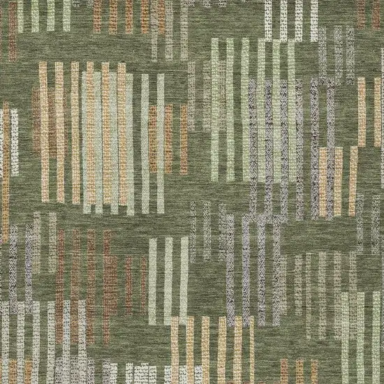 Olive Green And Gray Striped Washable Indoor Outdoor Area Rug Photo 2