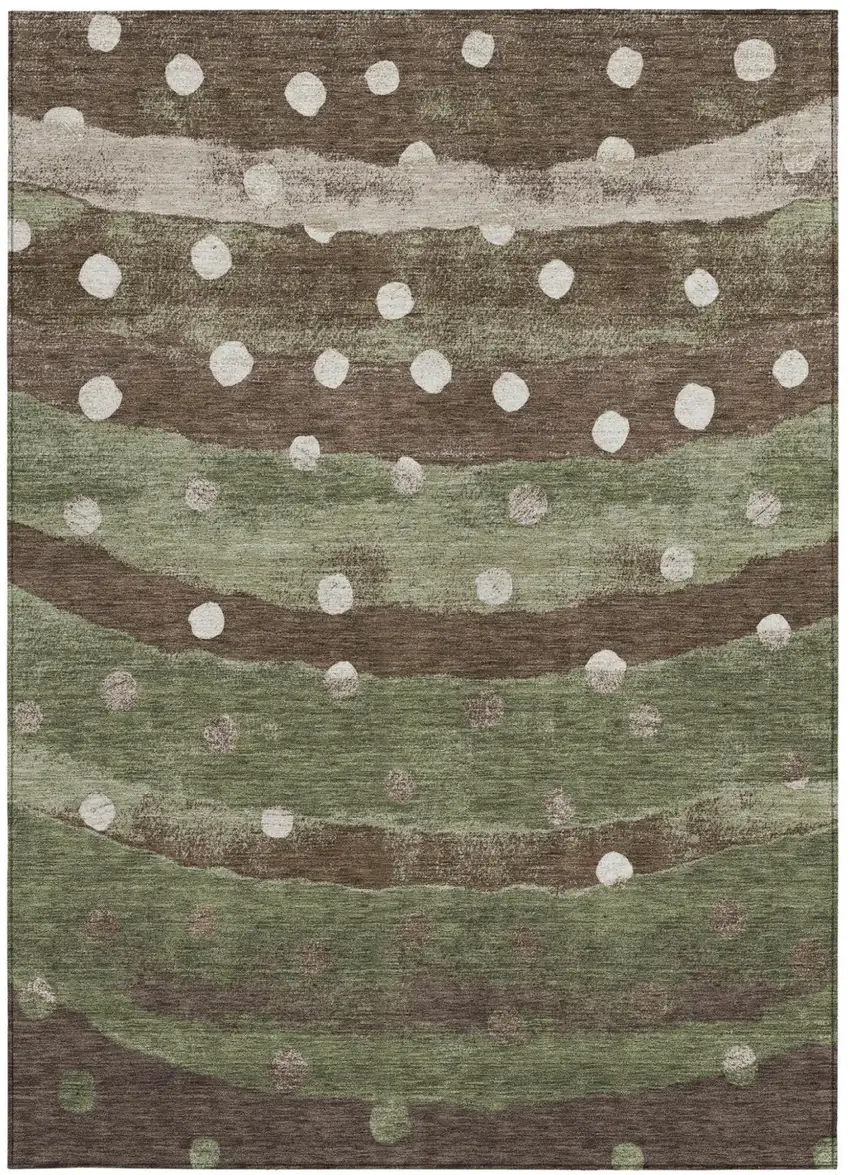 Olive Green And Gray Striped Washable Indoor Outdoor Area Rug Photo 4
