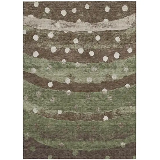 Olive Green And Gray Striped Washable Indoor Outdoor Area Rug Photo 4