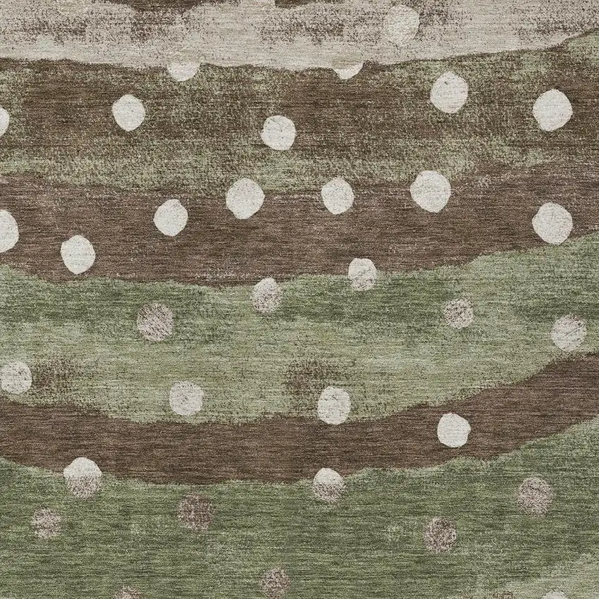 Olive Green And Gray Striped Washable Indoor Outdoor Area Rug Photo 3