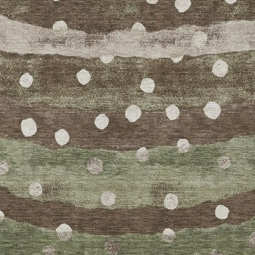 Olive Green And Gray Striped Washable Indoor Outdoor Area Rug Photo 5