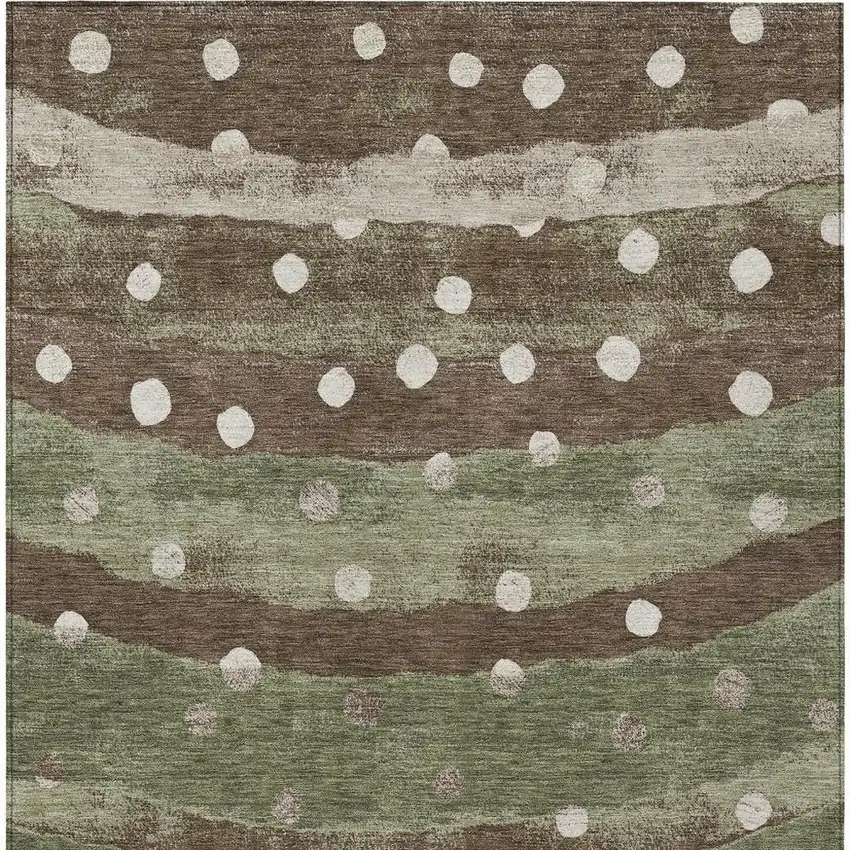 Olive Green And Gray Striped Washable Indoor Outdoor Area Rug Photo 6
