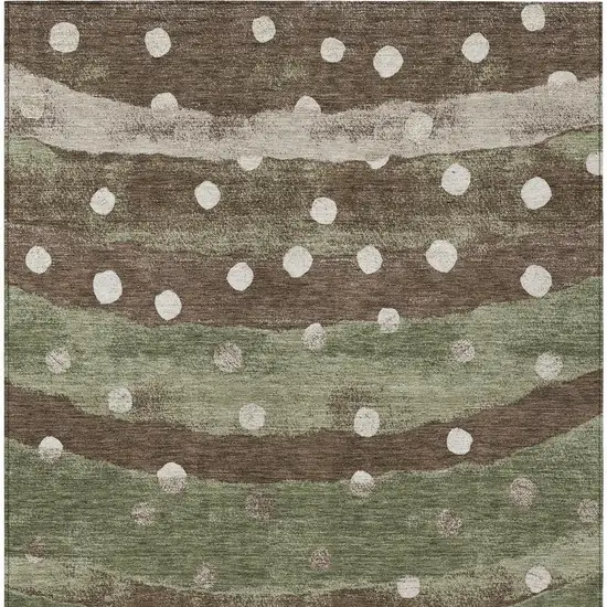 Olive Green And Gray Striped Washable Indoor Outdoor Area Rug Photo 6