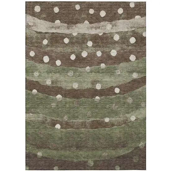 Olive Green And Gray Striped Washable Indoor Outdoor Area Rug Photo 2