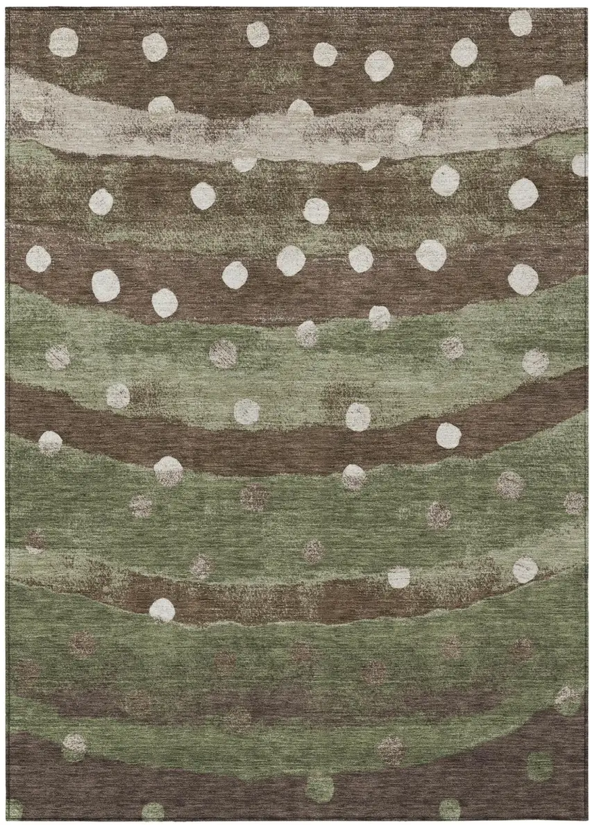 Olive Green And Gray Striped Washable Indoor Outdoor Area Rug Photo 2
