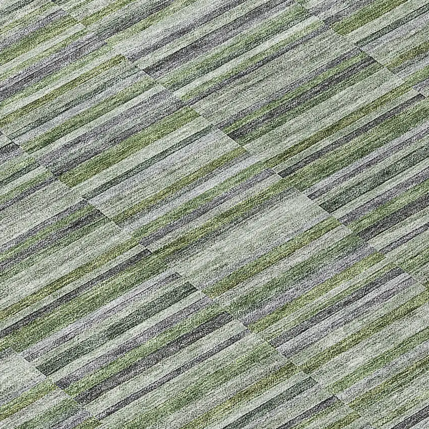 Olive Green And Gray Striped Washable Indoor Outdoor Area Rug Photo 8