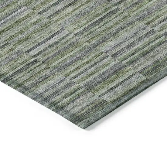 Olive Green And Gray Striped Washable Indoor Outdoor Area Rug Photo 5