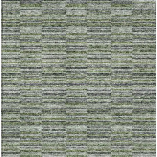 Olive Green And Gray Striped Washable Indoor Outdoor Area Rug Photo 6