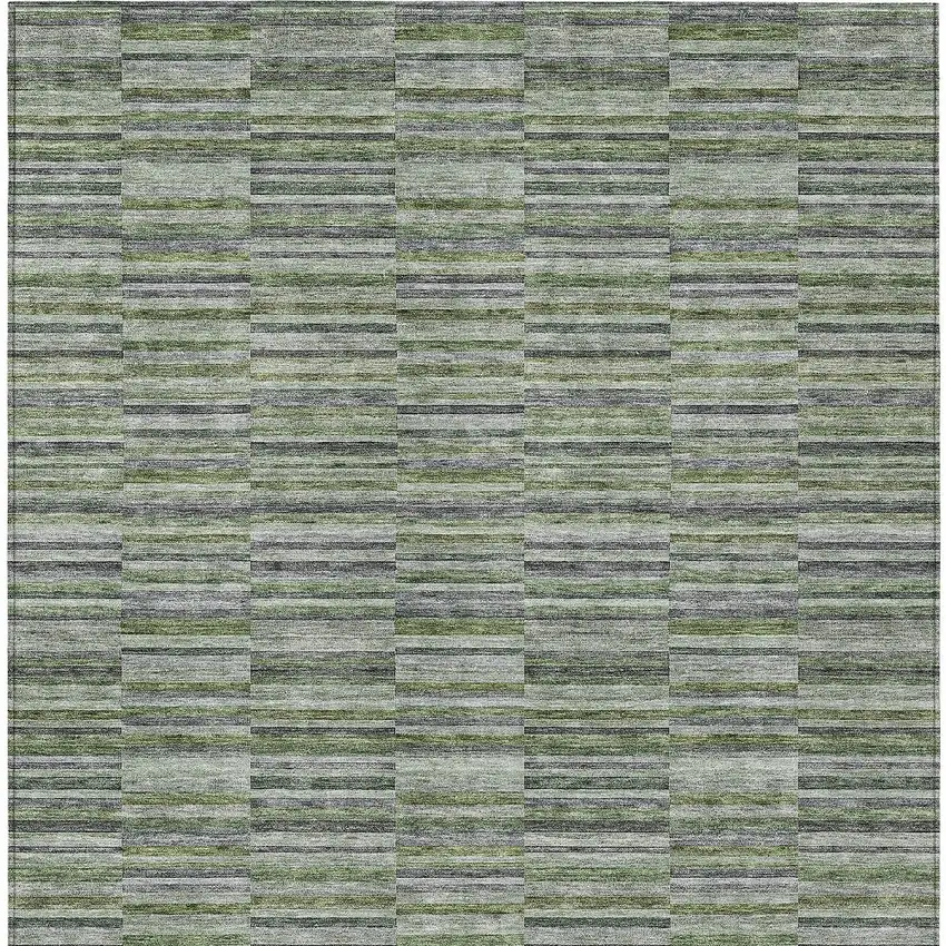 Olive Green And Gray Striped Washable Indoor Outdoor Area Rug Photo 6