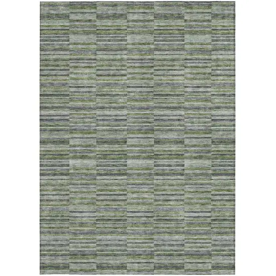 Olive Green And Gray Striped Washable Indoor Outdoor Area Rug Photo 7