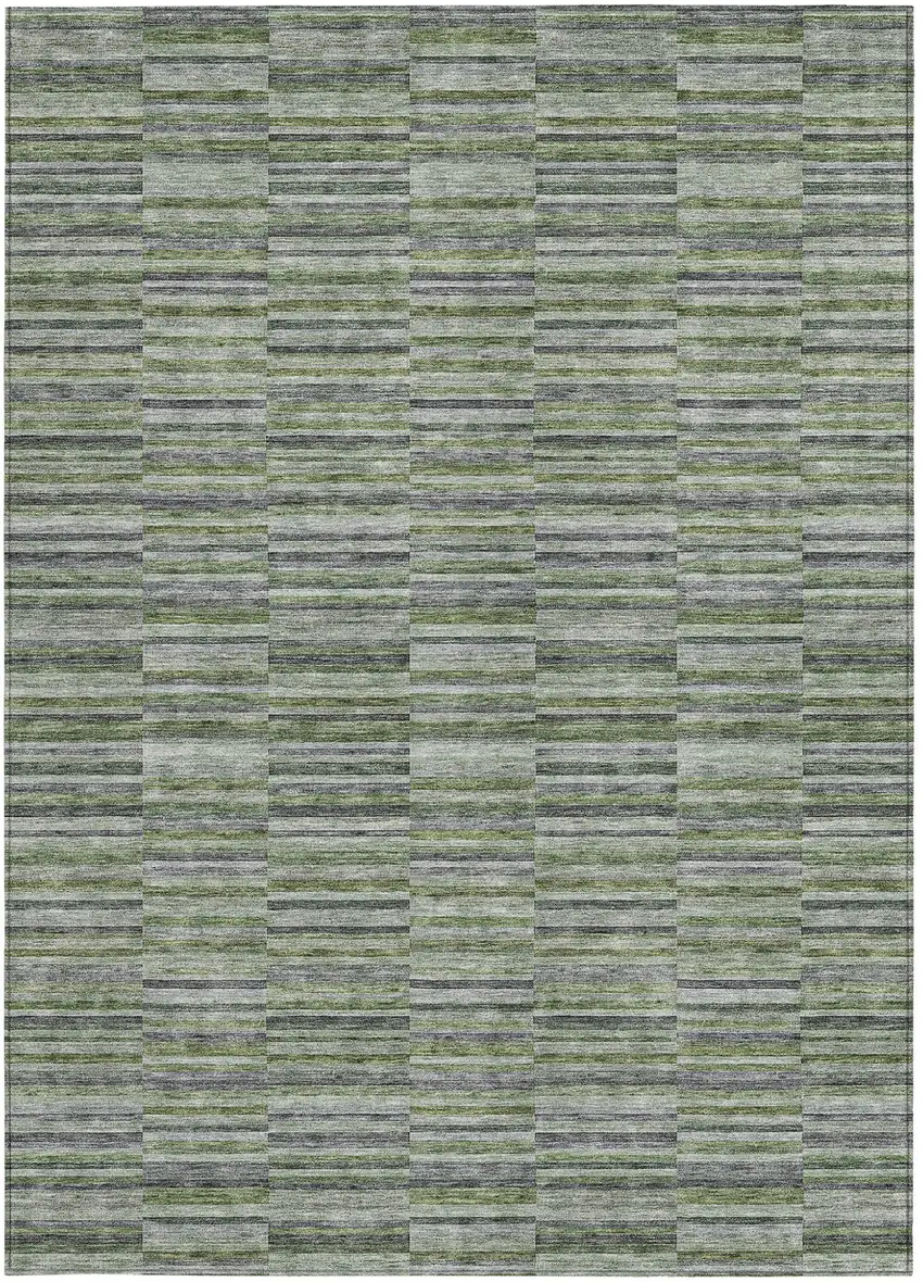 Olive Green And Gray Striped Washable Indoor Outdoor Area Rug Photo 7