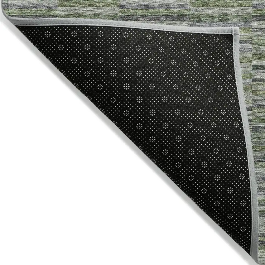 Olive Green And Gray Striped Washable Indoor Outdoor Area Rug Photo 4