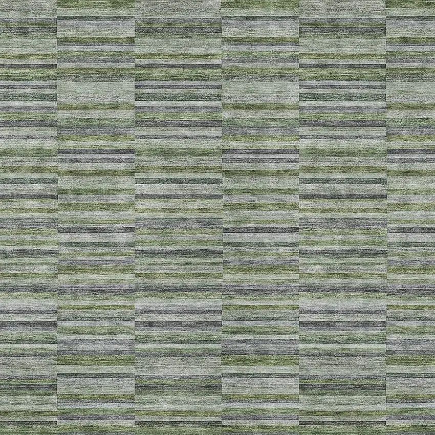 Olive Green And Gray Striped Washable Indoor Outdoor Area Rug Photo 6