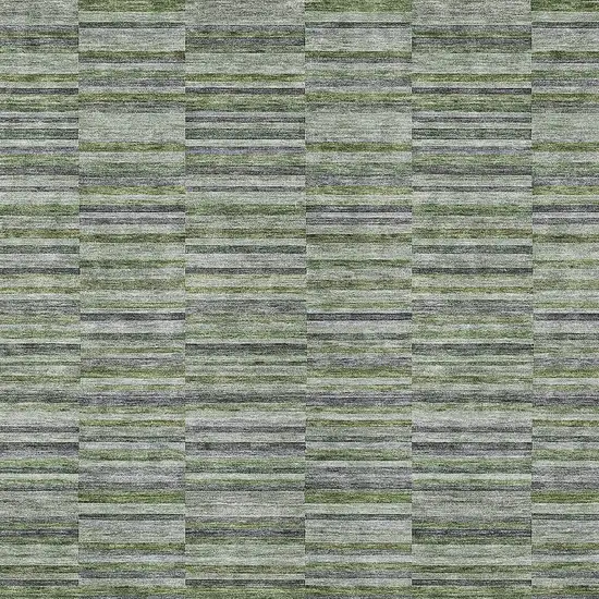 Olive Green And Gray Striped Washable Indoor Outdoor Area Rug Photo 6