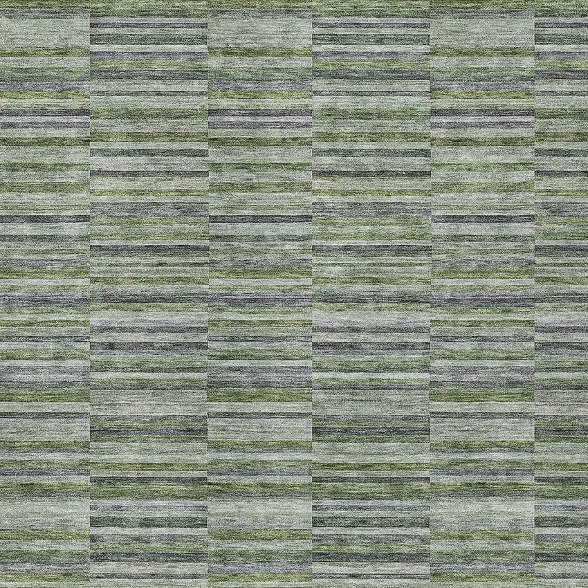 Olive Green And Gray Striped Washable Indoor Outdoor Area Rug Photo 6