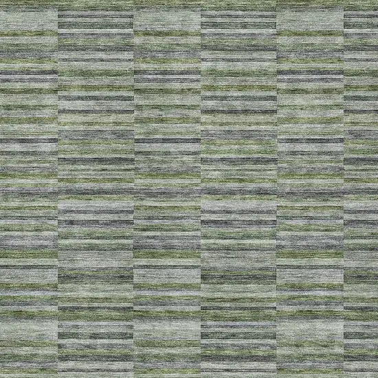 Olive Green And Gray Striped Washable Indoor Outdoor Area Rug Photo 6