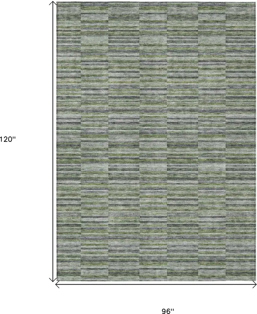 Olive Green And Gray Striped Washable Indoor Outdoor Area Rug Photo 3
