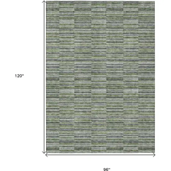 Olive Green And Gray Striped Washable Indoor Outdoor Area Rug Photo 3